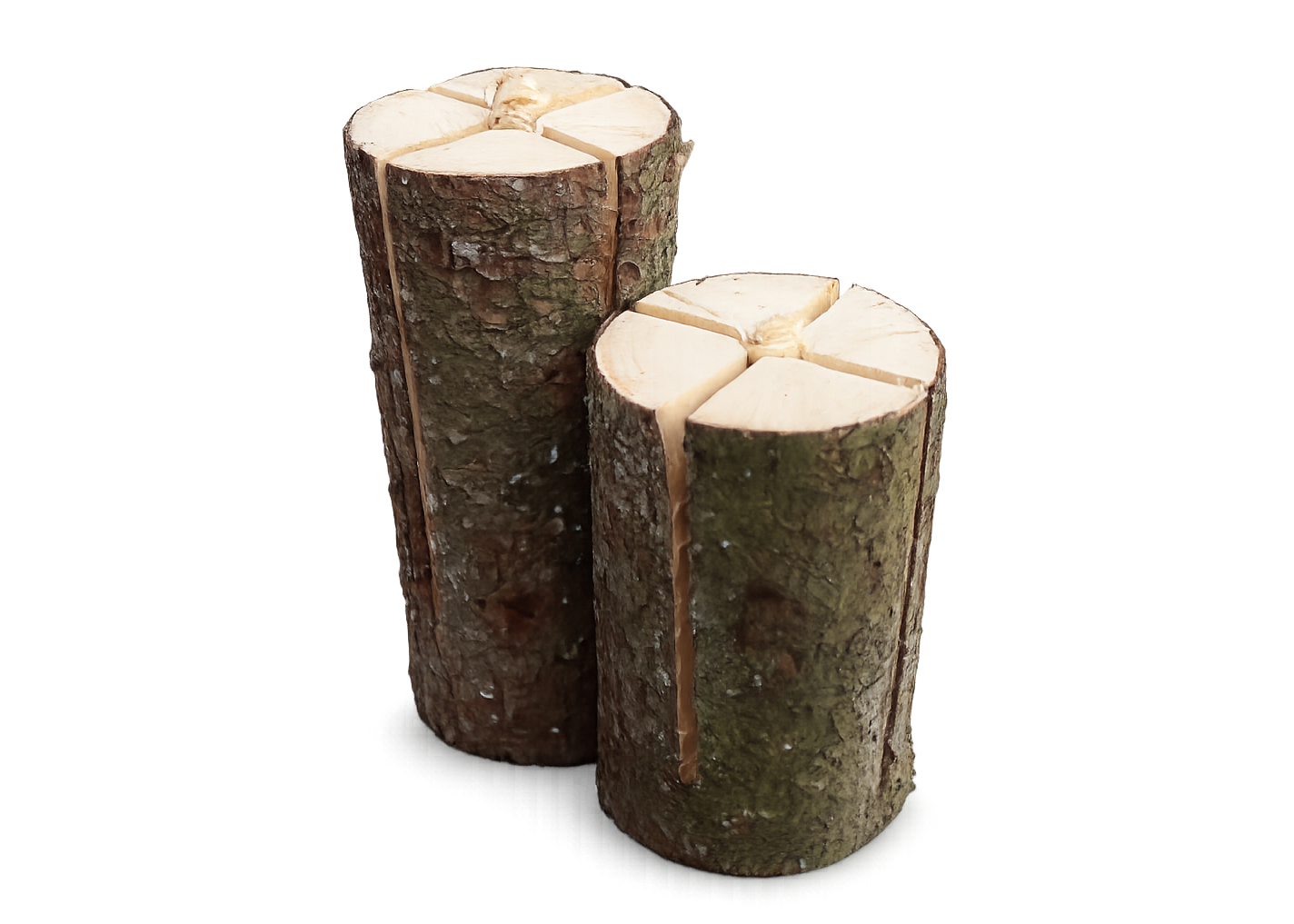 Natürliche Baumstammfackeln aus Holz für stimmungsvolles Feuer im Garten, auf der Terrasse oder an der Feuerstelle