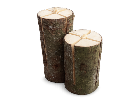 Natürliche Baumstammfackeln aus Holz für stimmungsvolles Feuer im Garten, auf der Terrasse oder an der Feuerstelle