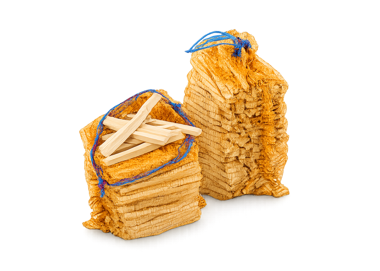 5 kg trockenes Anfeuerholz im Netzsack für schnelles und einfaches Anzünden von Kamin und Ofen